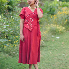 Aarohi Cotton Flax Skirt Top Set | Shell Embellished Wrap Top
