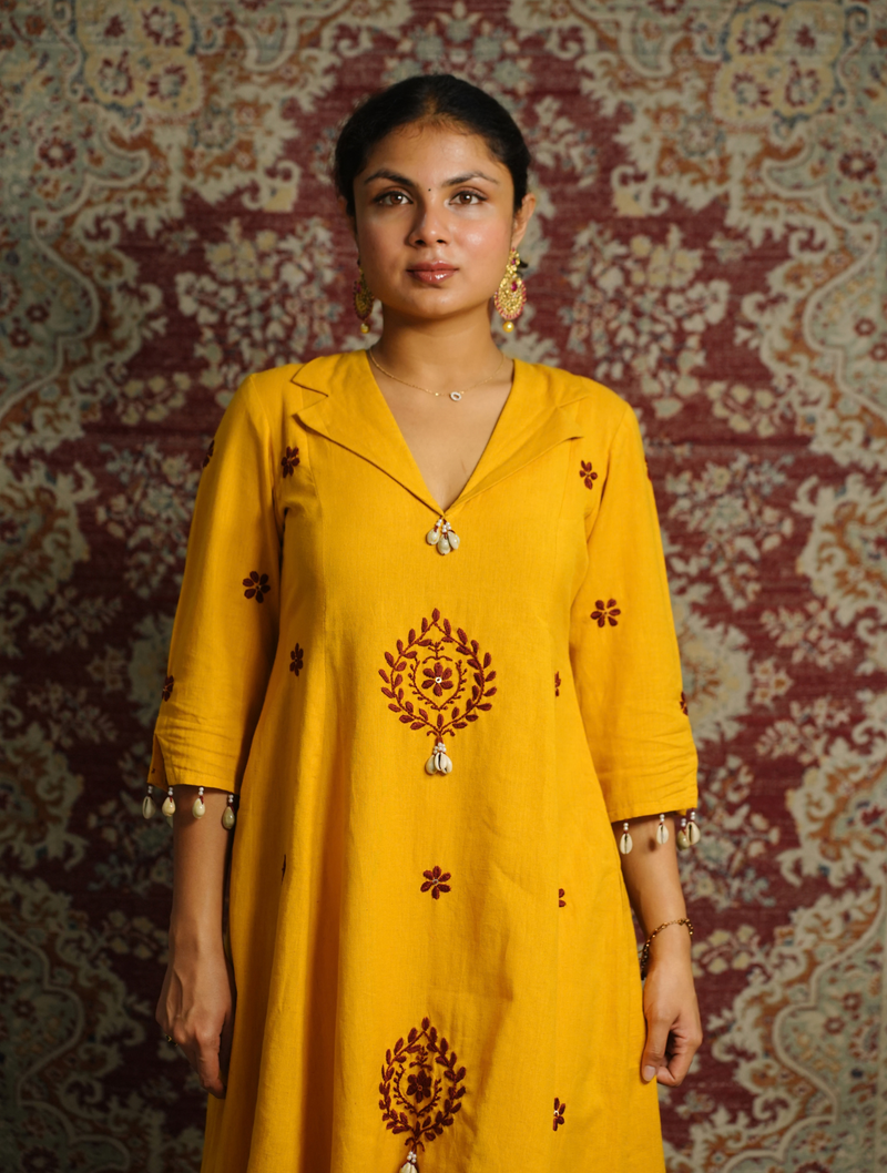 ROOP-Handcrafted Chikankari Flared Dress &Palazzo (Pre Launch)