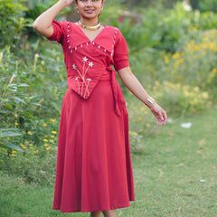 Aarohi Cotton Flax Skirt Top Set | Shell Embellished Wrap Top