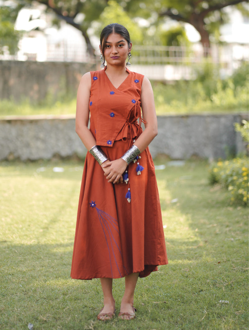 Rangoli — Cotton Flax Embroidered Skirt & Wrap Top Set