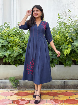 Cotton Flax Neelpari Pleated Dress