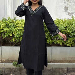 Black Chikankari Kurta Pant Set