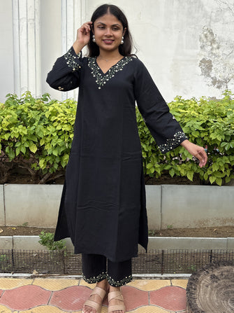 Black Chikankari Kurta Pant Set