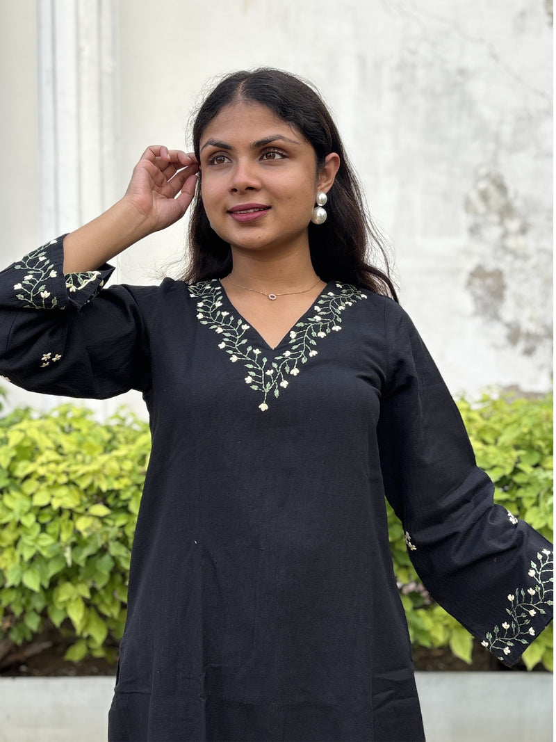 Black Chikankari Kurta Pant Set