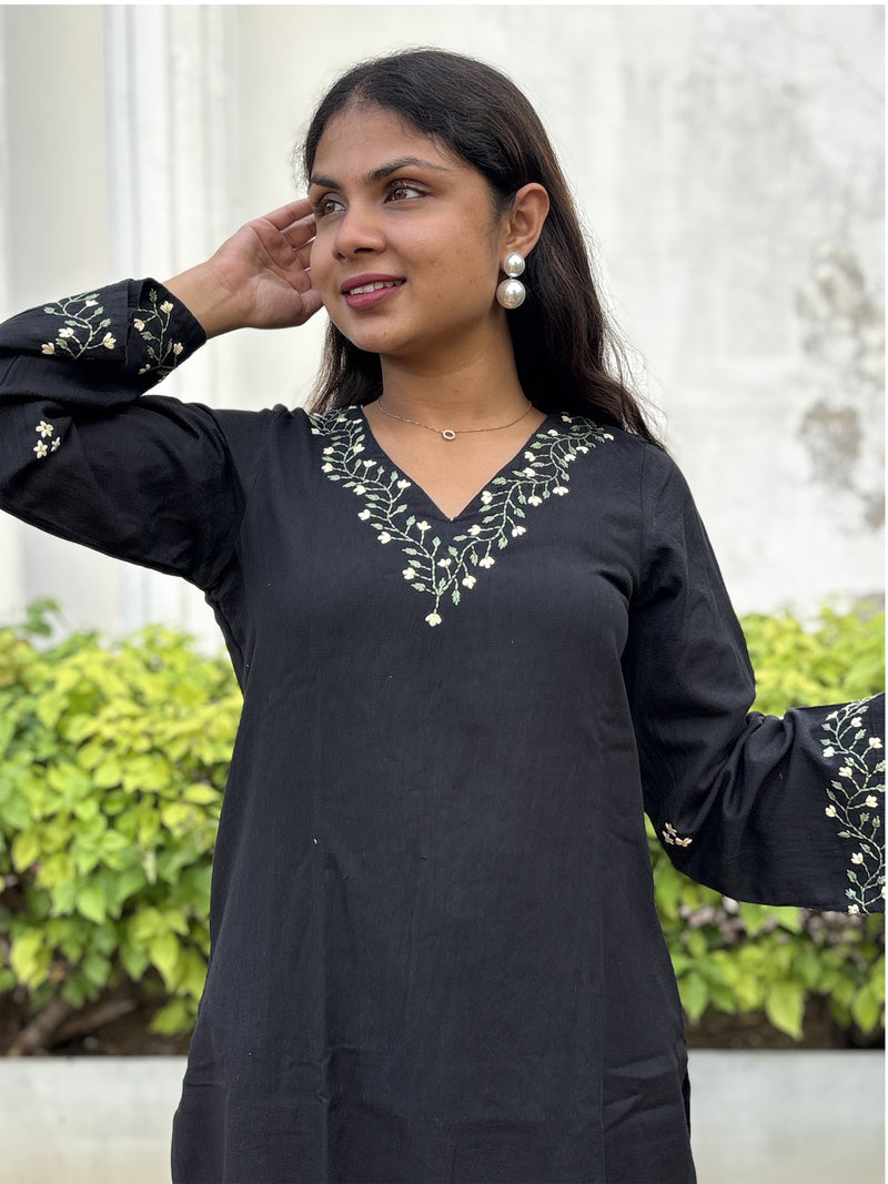 Black Chikankari Kurta Pant Set