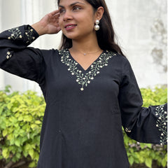 Black Chikankari Kurta Pant Set