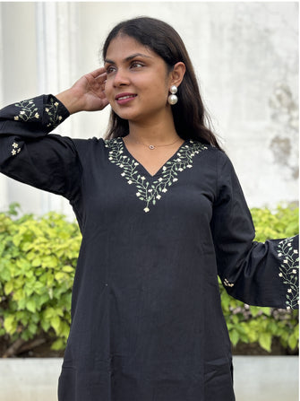 Black Chikankari Kurta Pant Set