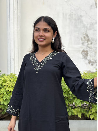 Black Chikankari Kurta Pant Set