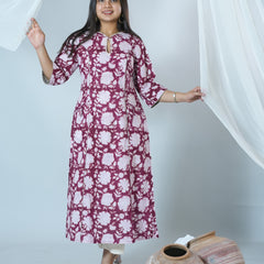 Anika Hand Embroidered (Neck) Hand Block Printed Sanganeri Kurta with Stylish Pocket