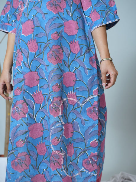 Sanganeri Hand Block Printed Straight Fit Kurta Styled With Embroidery
