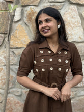 Chestnut Charm Hand Embroidered Cotton Flax Dress (Pre-LAunch)
