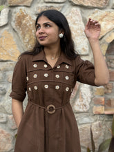 Chestnut Charm Hand Embroidered Cotton Flax Dress (Pre-LAunch)