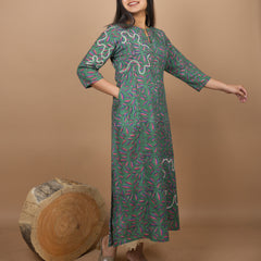 Pradha Hand Block Printed Kurta With A Blend of Contemporary Embroidery