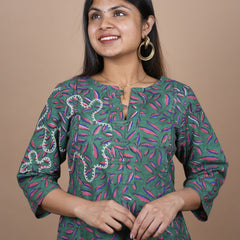 Pradha Hand Block Printed Kurta With A Blend of Contemporary Embroidery