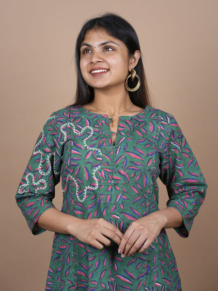 Pradha Hand Block Printed Kurta With A Blend of Contemporary Embroidery