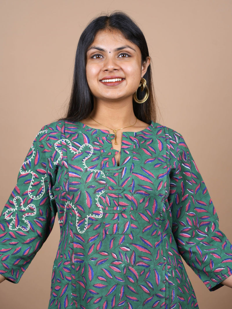 Pradha Hand Block Printed Kurta With A Blend of Contemporary Embroidery