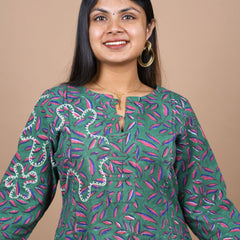 Pradha Hand Block Printed Kurta With A Blend of Contemporary Embroidery