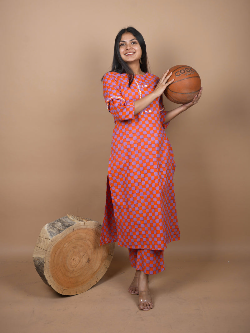 Tishya Hand Block Printed Co-ord Set Embellished With Hand Embroidery