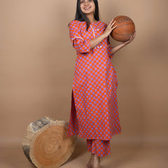 Tishya Hand Block Printed Co-ord Set Embellished With Hand Embroidery