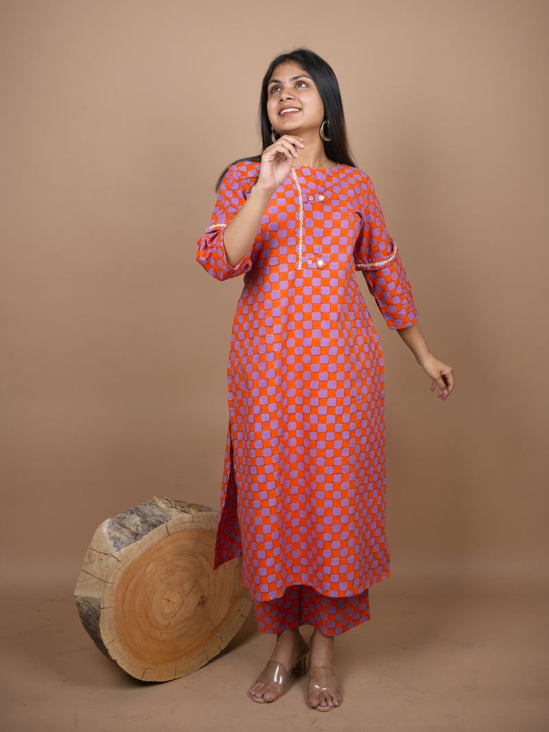 Tishya Hand Block Printed Co-ord Set Embellished With Hand Embroidery