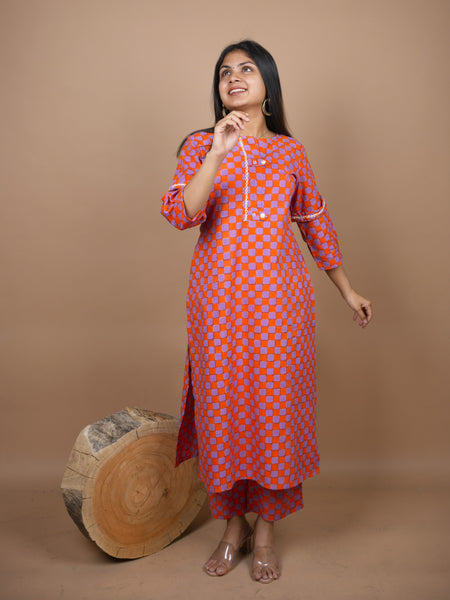 Tishya Hand Block Printed Co-ord Set Embellished With Hand Embroidery