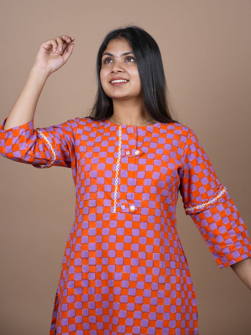 Tishya Hand Block Printed Co-ord Set Embellished With Hand Embroidery