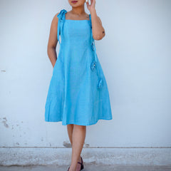 Neelara Gingham Cotton Flora Aqua Dress