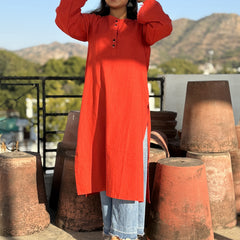 Pakistani Orange Red South Cotton Kurta