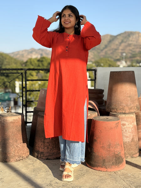Pakistani Orange Red South Cotton Kurta
