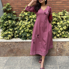 Chikankari Hand Embroidery Blush Berry Dress