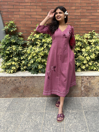 Chikankari Hand Embroidery Blush Berry Dress