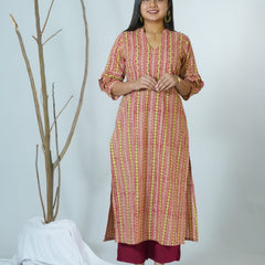 Charita Sanganeri Hand Block Printed Straight Fit Kurta Detailed With Hand Embroidery