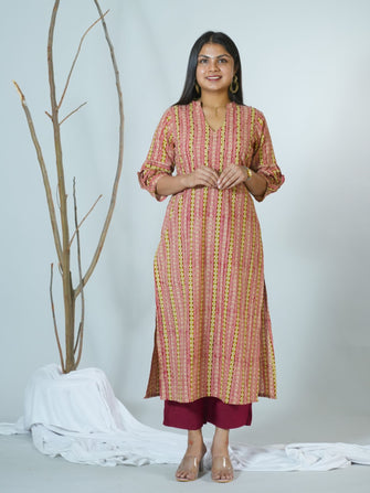 Charita Sanganeri Hand Block Printed Straight Fit Kurta Detailed With Hand Embroidery