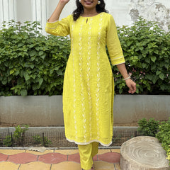 Vibrant Lemon Yellow Kota Doriya Kurta Set