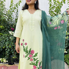Light Green Hand Painted  Kota Doriya Suit  Set