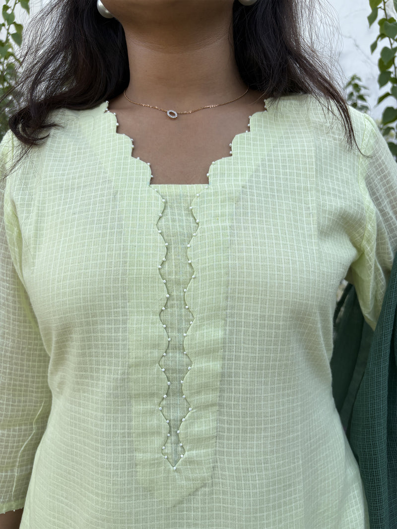 Light Green Hand Painted  Kota Doriya Suit  Set