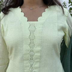 Light Green Hand Painted  Kota Doriya Suit  Set
