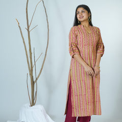 Charita Sanganeri Hand Block Printed Straight Fit Kurta Detailed With Hand Embroidery