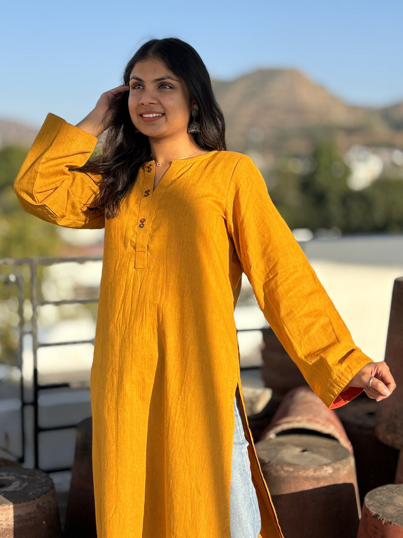 Mustard Pakistani Fit Workwear South Cotton Kurta