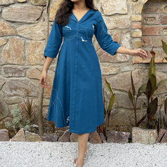 Blue wings Hand Embroidered Cotton Flax Dress (Pre-LAunch)