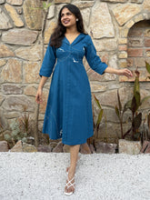 Blue wings Hand Embroidered Cotton Flax Dress (Pre-LAunch)