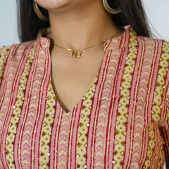 Charita Sanganeri Hand Block Printed Straight Fit Kurta Detailed With Hand Embroidery