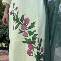 Light Green Hand Painted  Kota Doriya Suit  Set