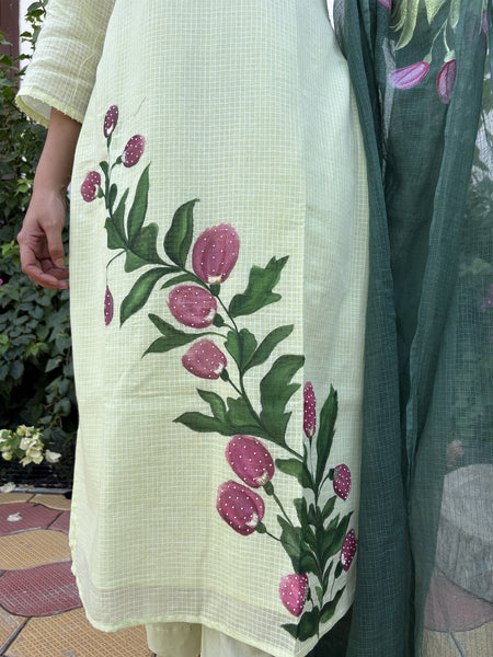 Light Green Hand Painted  Kota Doriya Suit  Set