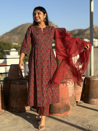 Red Maroon Kurta Dupatta Set