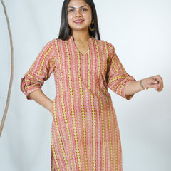 Charita Sanganeri Hand Block Printed Straight Fit Kurta Detailed With Hand Embroidery