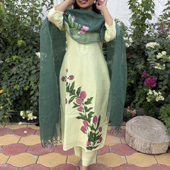 Light Green Hand Painted  Kota Doriya Suit  Set