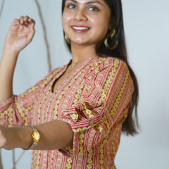 Charita Sanganeri Hand Block Printed Straight Fit Kurta Detailed With Hand Embroidery