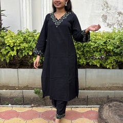 Black Chikankari Kurta Pant Set