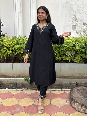 Black Chikankari Kurta Pant Set